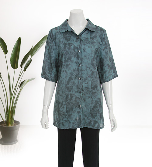 스텐칼라 블라우스 (청록)