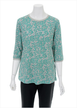 여성 풍기인견 다이마루 칠부 이너 나염 인견 티셔츠 (그린)