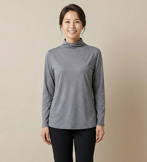 반폴라 긴팔 티셔츠 - 풍기인견 하이넥 인견 이너티(그레이)