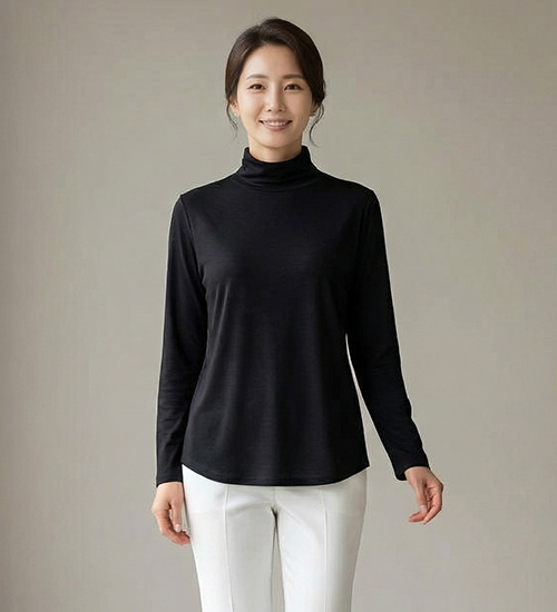 반폴라 긴팔 티셔츠 - 풍기인견 하이넥 인견 이너티(블랙)