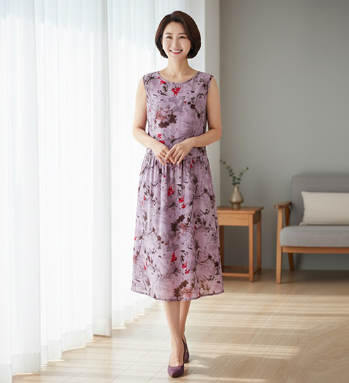 주름나시원피스 - 풍기인견 민소매 허리주름 롱 인견 홈웨어(동양화)