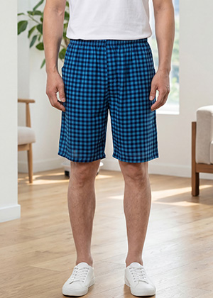 작은체크 5부 인견 반바지(블루)