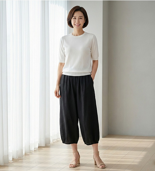 파파야 7부 밴딩 인견 바지(블랙)