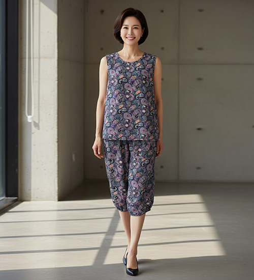 쿨나시 인견 상하세트(아메바 네이비)