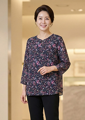 플라워 앞단추 긴팔 인견 블라우스(꽃아메바)