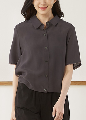 브랜드JK 인견 카라 배색 블라우스(그레이)