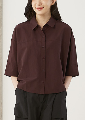 엘프JK 인견 카라 루즈핏 블라우스(레드브라운)