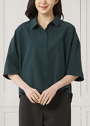 엘프JK 인견 카라 루즈핏 블라우스(청록)