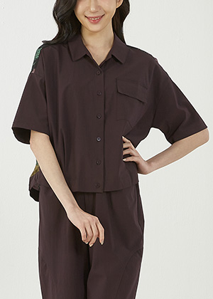 트로이JK 인견 카라 배색 블라우스(와인브라운)