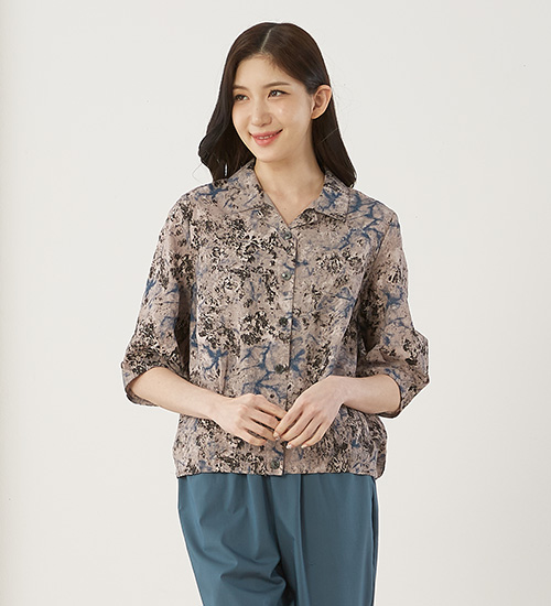 알프스JK 인견 카라 앞단추 블라우스(베이지)