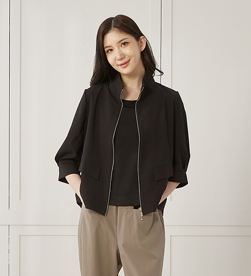 스포티JK 인견 카라 집업 자켓(블랙)