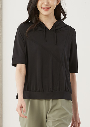 스피카 후드 다이마루 인견 티셔츠(블랙)