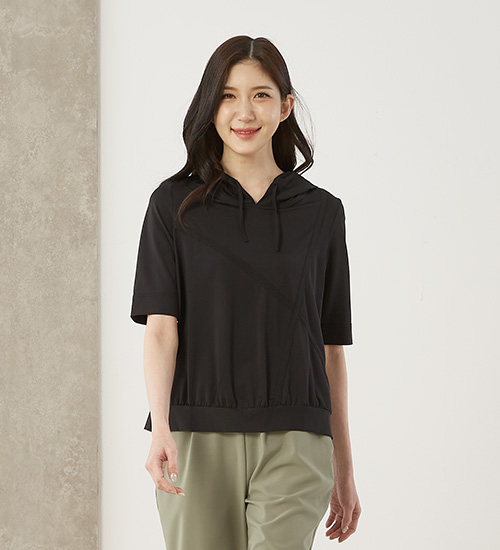 스피카 후드 다이마루 인견 티셔츠(블랙)