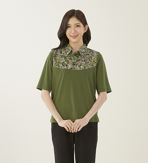 정민 배색 다이마루 인견 티셔츠(그린)