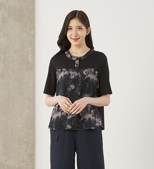 수성BL 배색 다이마루 인견 티셔츠(그레이)