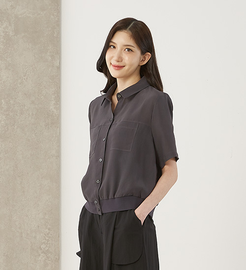 시보리BL 카라 인견 블라우스(그레이)