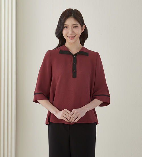 루피BL 카라 후드 인견 블라우스(로즈)