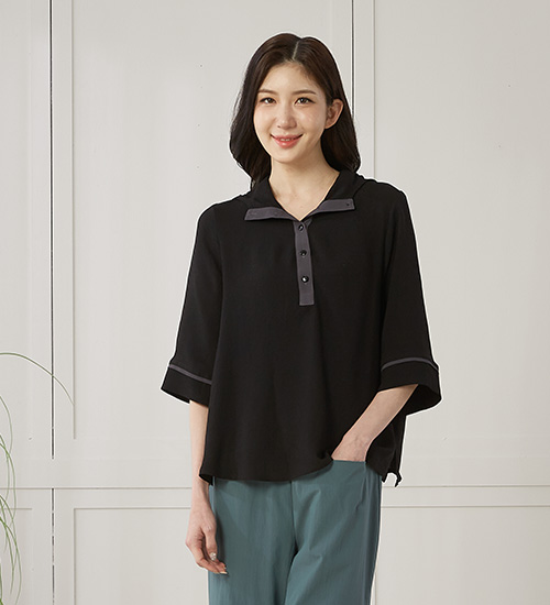 루피BL 카라 후드 인견 블라우스(블랙)