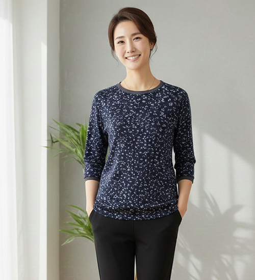 인견 칠부티 다이마루 티셔츠 25 (잔꽃네이비)