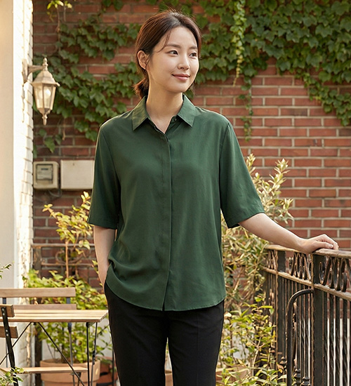 단색 카라 인견 남방 블라우스(3Color)