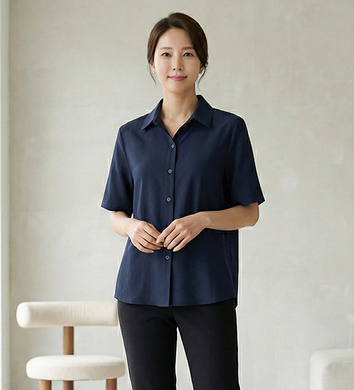 단색 카라 인견 남방 블라우스(3Color)