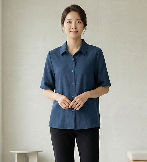 단색 카라 인견 남방 블라우스(3Color)