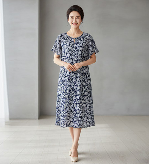 반팔 인견 루즈핏 롱 원피스25 (아메바네이비)