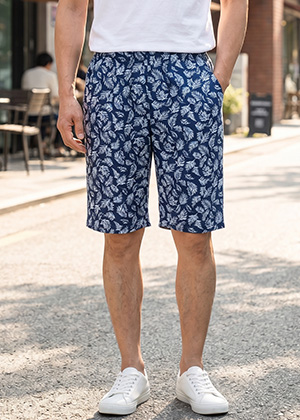 이너5부 남성용 인견반바지 26 (블루나뭇잎)