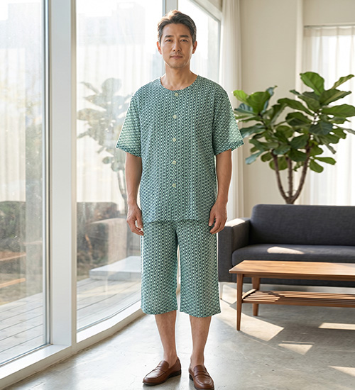 남성용 반팔 인견 상하세트 (연그린)