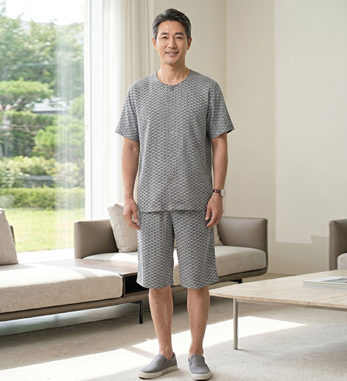 남성용 반팔 인견 상하세트 (스틸블루)