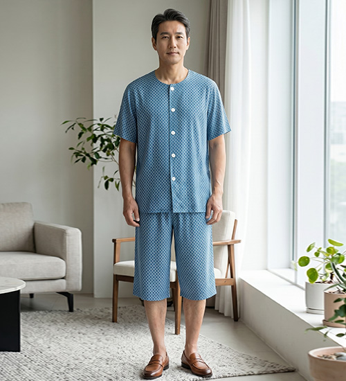 남성용 반팔 인견 상하세트 (라이트블루)