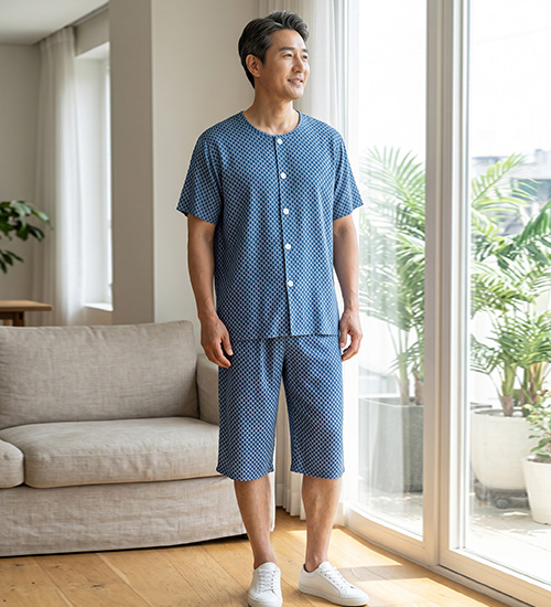 남성용 반팔 인견 상하세트 (딥블루)
