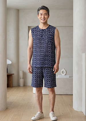 남성용 민소매 인견 상하세트 (네이비)