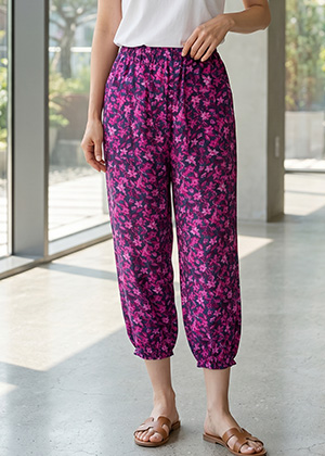 나염 9부 인견 몸빼 바지(자주꽃)