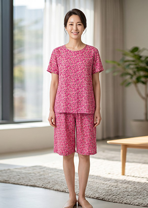 여성용 반팔 인견 상하세트 (핑크로즈)