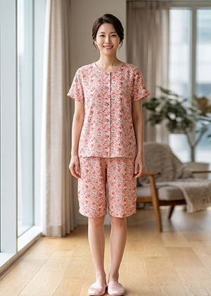 여성용 반팔 인견 상하세트 (연핑크봄꽃)