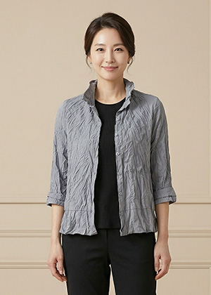 크레페JK - 풍기인견 스텐카라 블라우스(그레이)