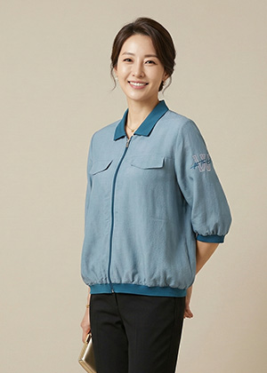 보보스JP - 풍기인견 배색 지퍼 자켓 잠바(블루)