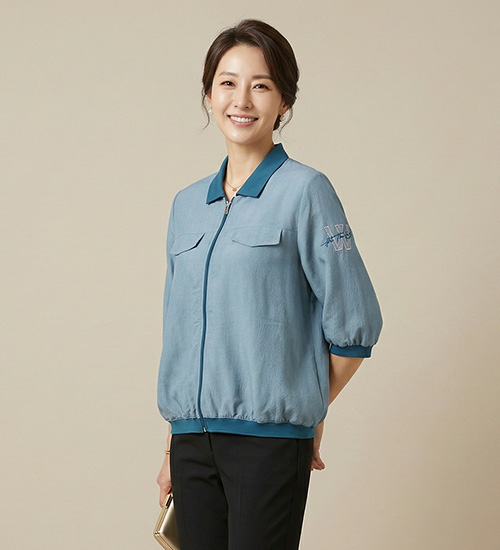 보보스JP - 풍기인견 배색 지퍼 자켓 잠바(블루)