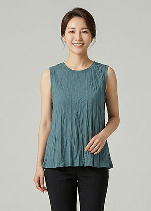 비트TS - 풍기인견 플리츠 나시 블라우스(그린)