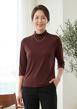 비타민TS - 풍기인견 하이넥 칠부 티셔츠(브라운)