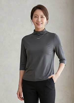 비타민TS - 풍기인견 하이넥 칠부 티셔츠(챠콜)