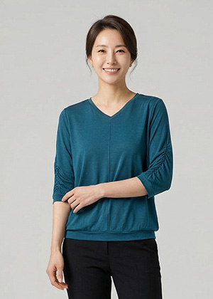 골드TS - 풍기인견 브이넥 칠부 티셔츠(블루)