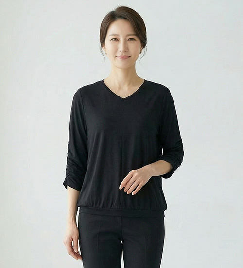 골드TS - 풍기인견 브이넥 칠부 티셔츠(블랙)