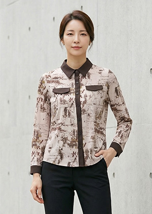 투니BL - 풍기인견 배색 긴팔 블라우스(베이지)