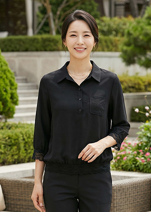 폴리BL - 풍기인견 레이스 긴팔 블라우스(블랙)