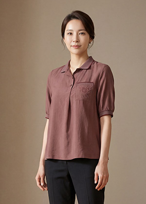 오브제BL - 풍기인견 카라 반팔 블라우스(로즈)