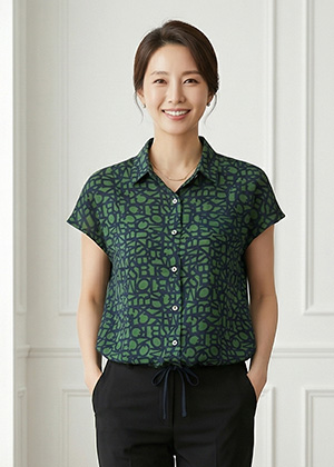 엔터BL - 풍기인견 스트링 블라우스(그린)