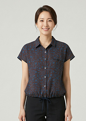 엔터BL - 풍기인견 스트링 블라우스(브라운)