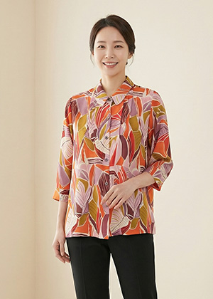 올레BL - 풍기인견 칠부소매 블라우스(브라운)